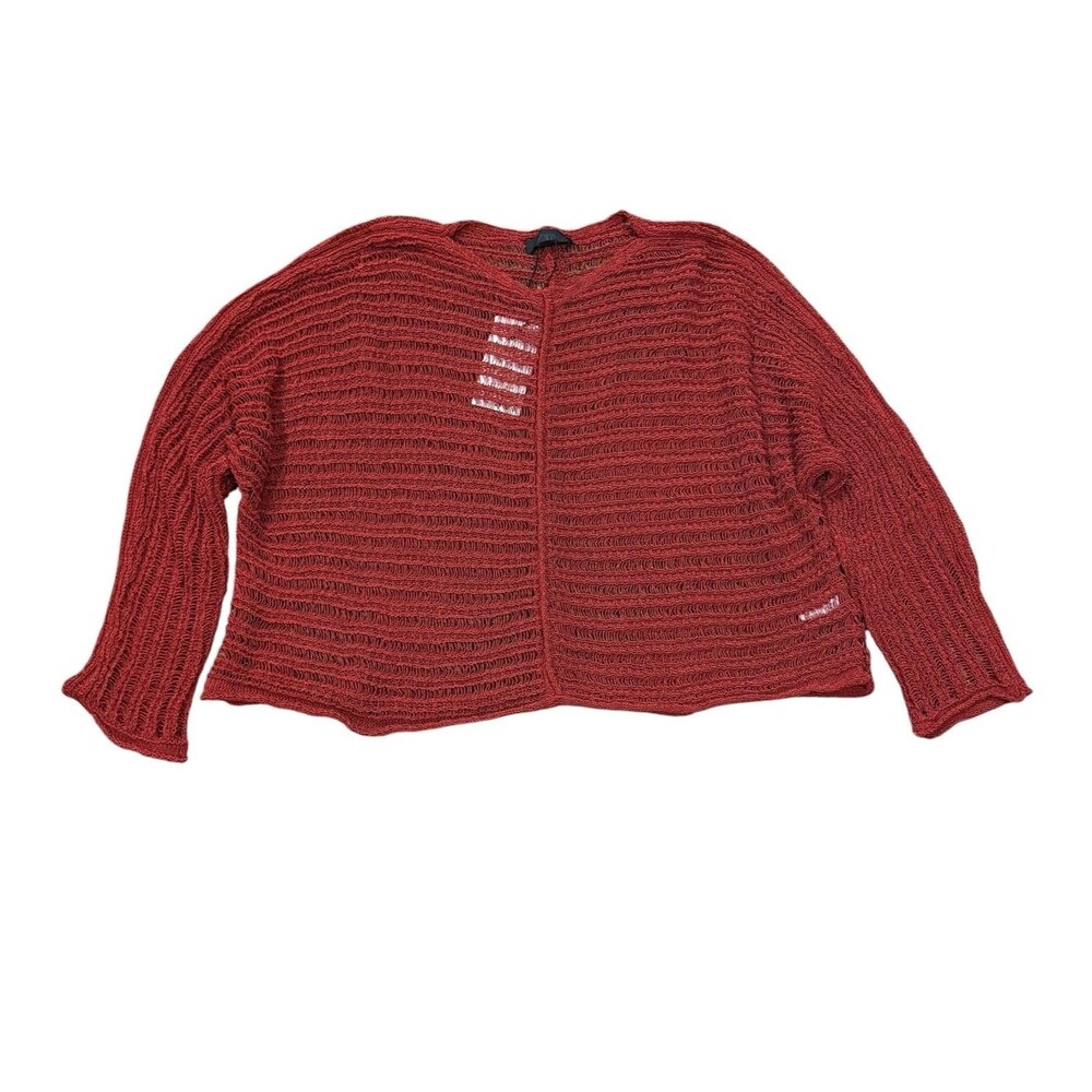 Zara Pointelle Knit Sweater Womens L Oversized Boxy Cropped Burgundy NWT